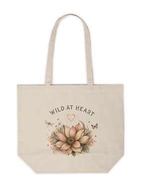 Wild at Heart Floral Canvas Tote Bag | Boho Botanical Reusable Shoulder Bag